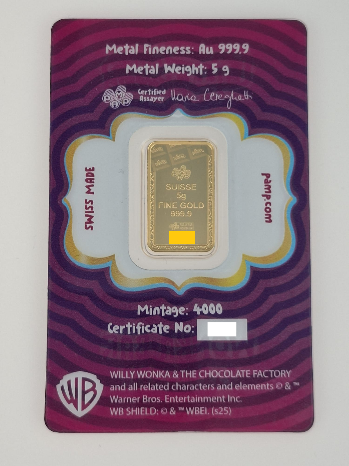 Willy Wonka 5g 999.9 Pure Gold Bar by PAMP Suisse – Limited Edition Collectible