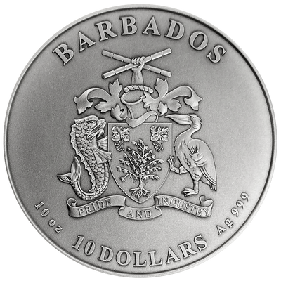 2026 Barbados 10 oz .999 Silver Declaration of Independence coin — [reverse] — antique finish, limited to 250 worldwide
