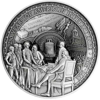 2026 Barbados 10 oz .999 Silver Declaration of Independence coin — [obverse] — antique finish, limited to 250 worldwide